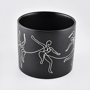 Fashionable matte ceramic candle jars with wooden lid