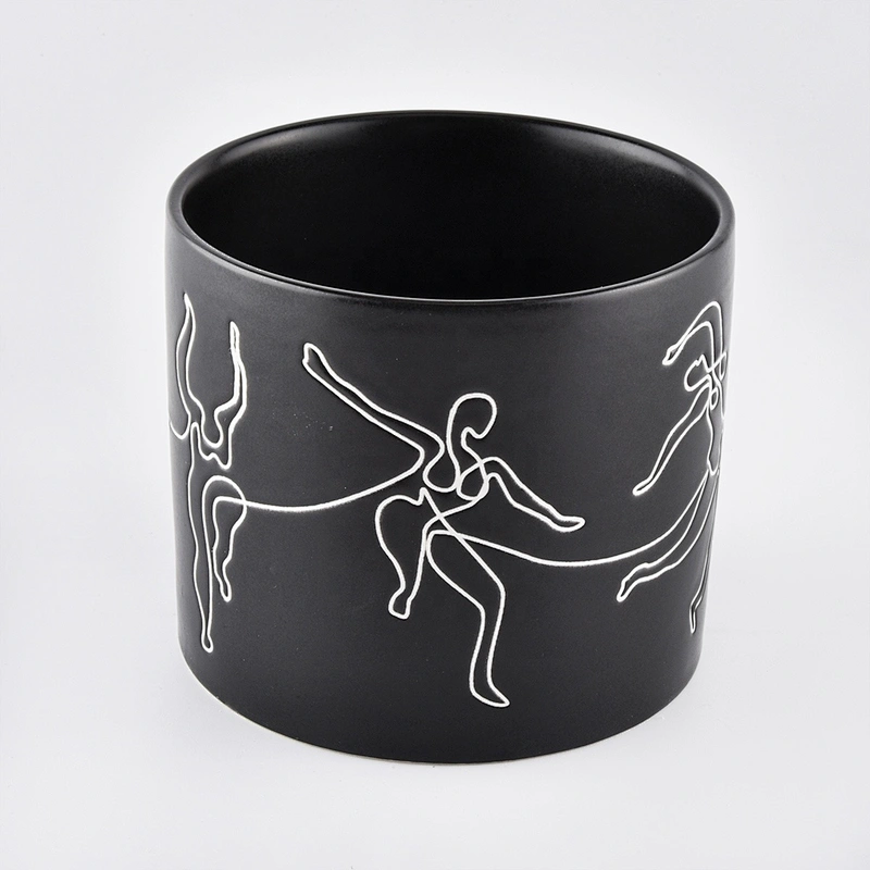 Fashionable matte ceramic candle jars with wooden lid