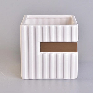 12oz Square Ceramic Candle Holders Stripes Pattern Home Decoration