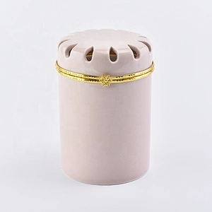 Cylinder pink ceramic votive candle jars customized candle holders with lid home decor wholesale