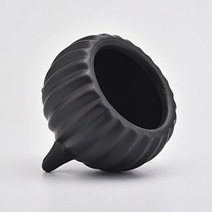 matte black ceramic jar for candles/plants, tripus ceramic vessel