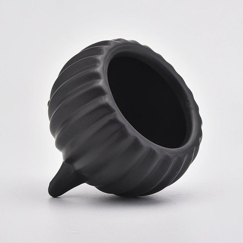matte black ceramic jar for candles/plants, tripus ceramic vessel