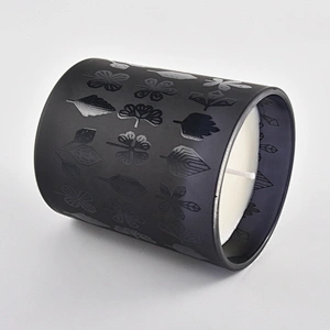 Wholesales black frosted luxury empty glass candle jars holders