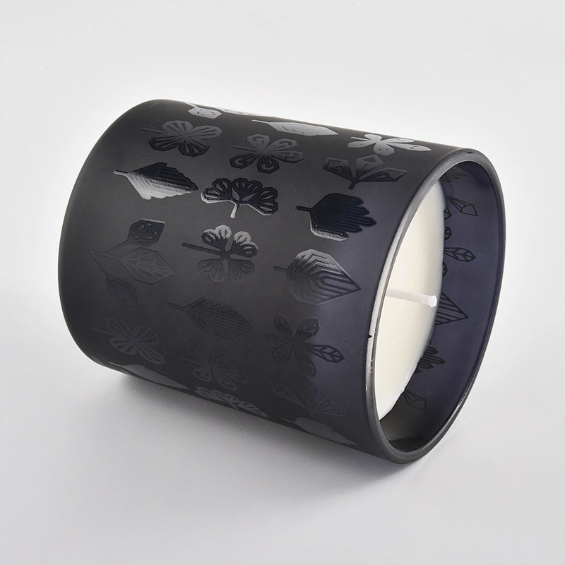 Wholesales black frosted luxury empty glass candle jars holders