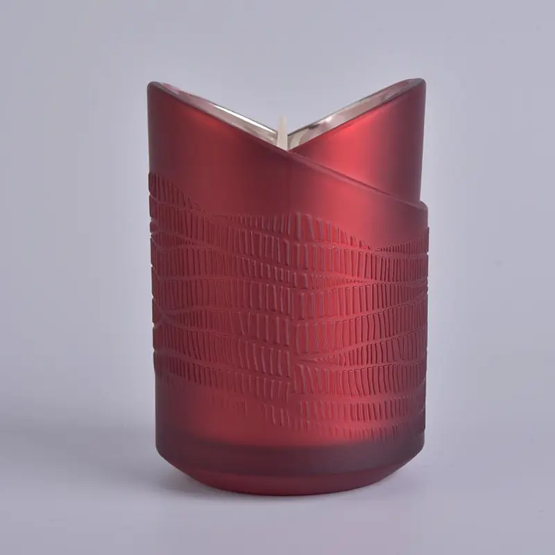 red heart shaped electroplated  glass candle vessels