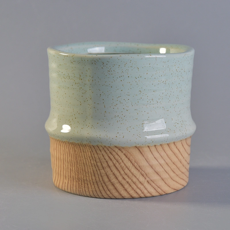 Antique ceramic votive candle container customized candle vessel with wooden base home decoration use supplier