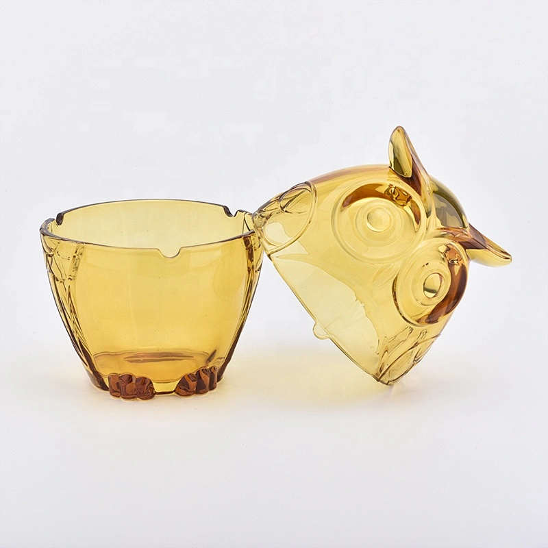 Luxury custom gold owl shape glass candle holders with lid
