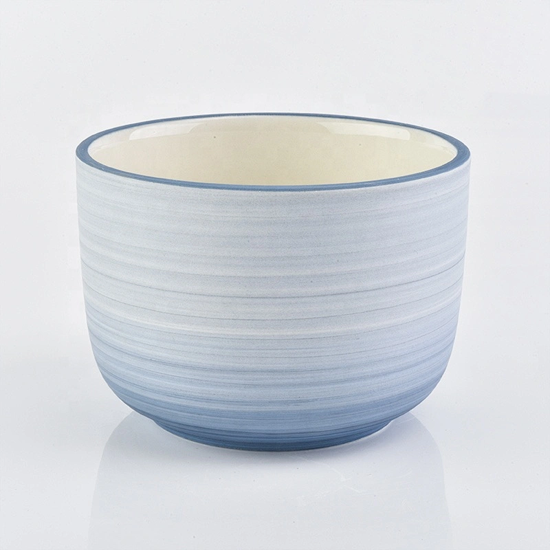 Wholesale Large Ceramic Gradient Blue Candle Jar Round Bottom Home Decoration