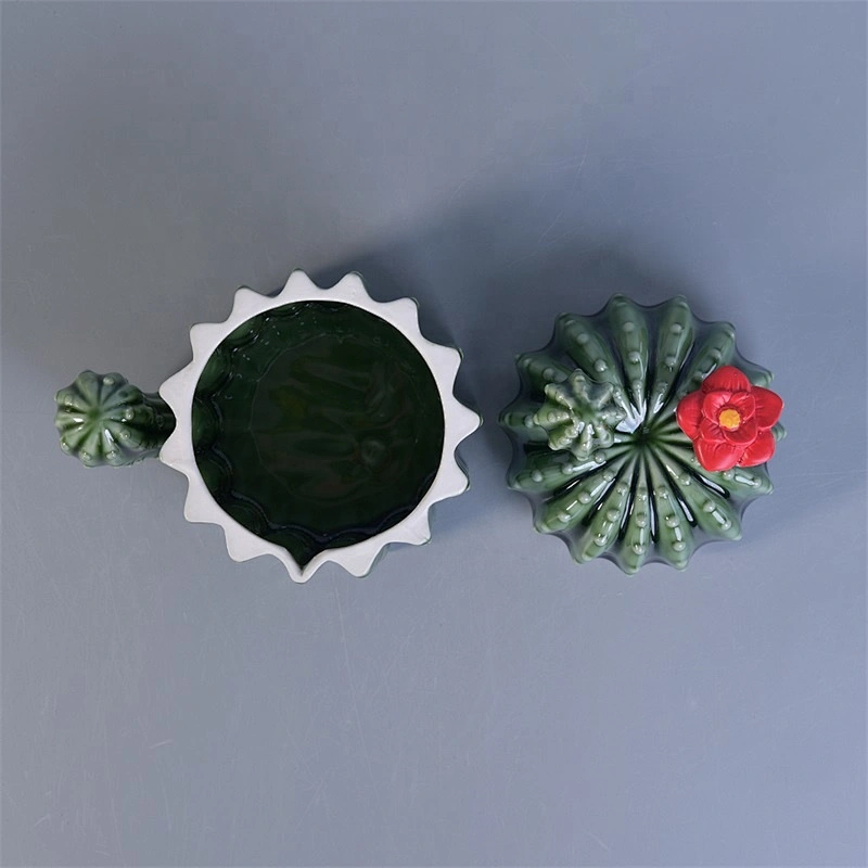 Green custom ceramic votive candle holder with lid for home decor