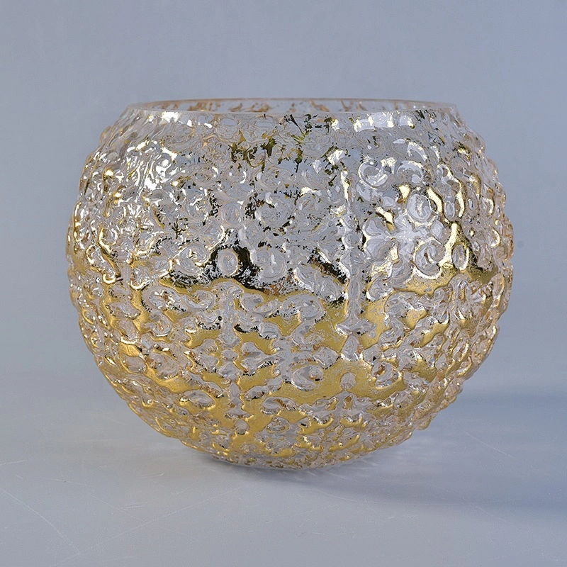 Embossed glass candle ball light gold spray candle holder home decoration wholesale