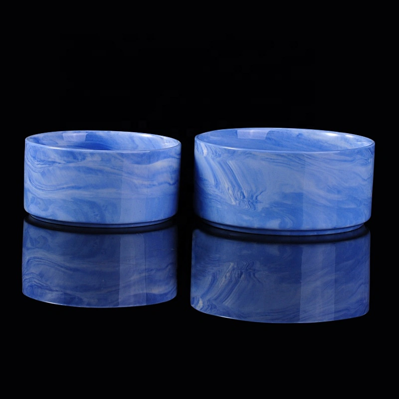 Home table decoration blue hurricane ceramic candle containers 16oz