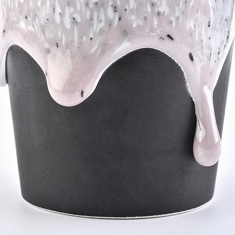 Frosted handmade printing ceramic candle jars tea light candle container with metal lid home decor