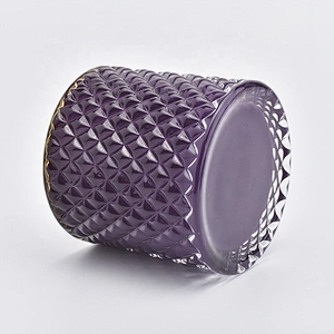 geo cut glass jar for candles, luxury purple glass candle holder with lid