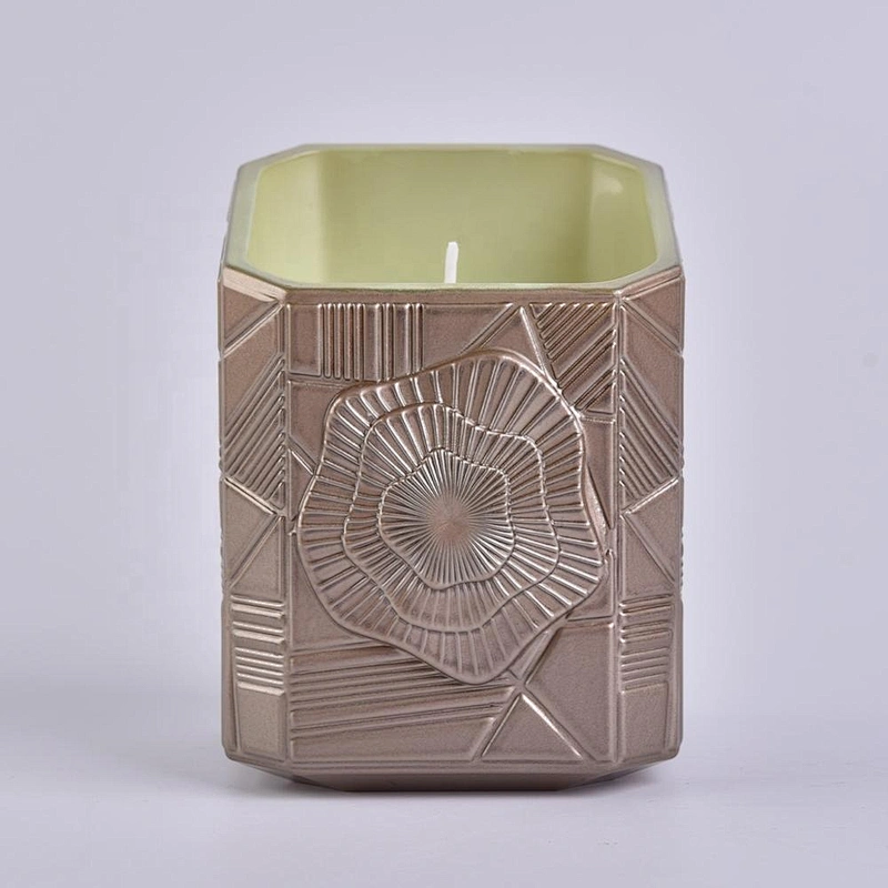 Home decoration Trapezoid brass Glass candle jars
