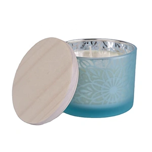 Sunny glassware luxury empty frosted blue Glass candle jar holder with lid