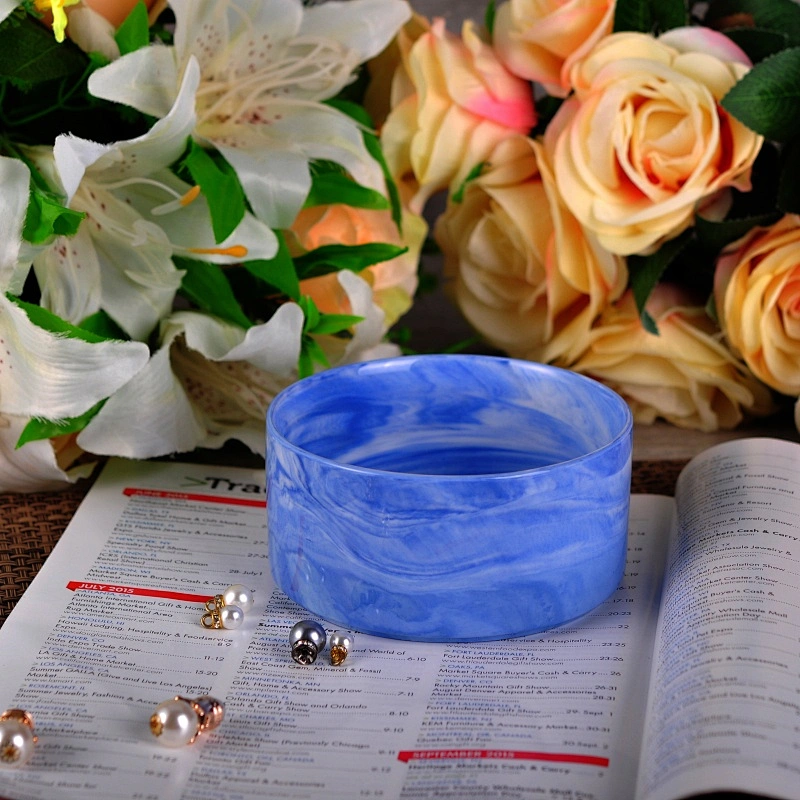 Home table decoration blue hurricane ceramic candle containers 16oz