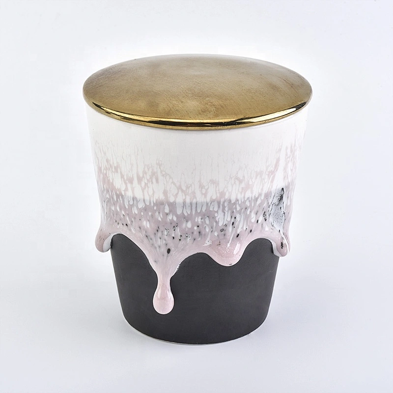 Cylinder matte ceramic candle jar handmade glazed candle holder with metal lid party decor
