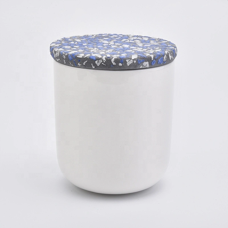 Custom round concrete cement lid cover for candle holder