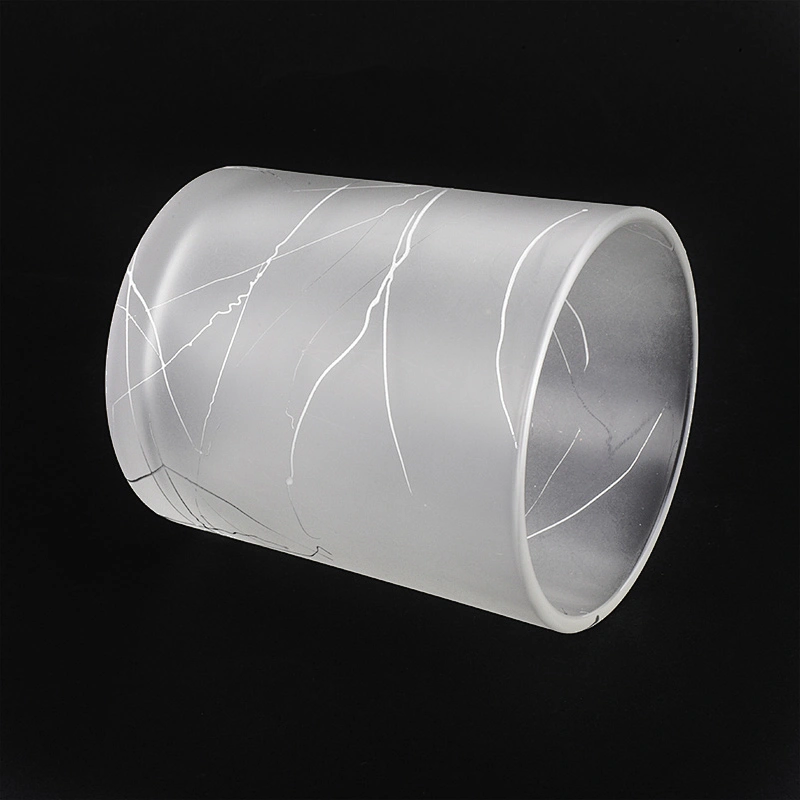 frosted cylinder glass vessel 12 oz glass candle jar wire drawing finish