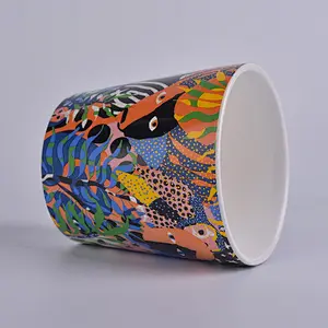 luxury candle jars ceramic candle vessel with unique printing