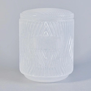 Clear blue embossed votive candle jar glass candle holder with lid home decoration