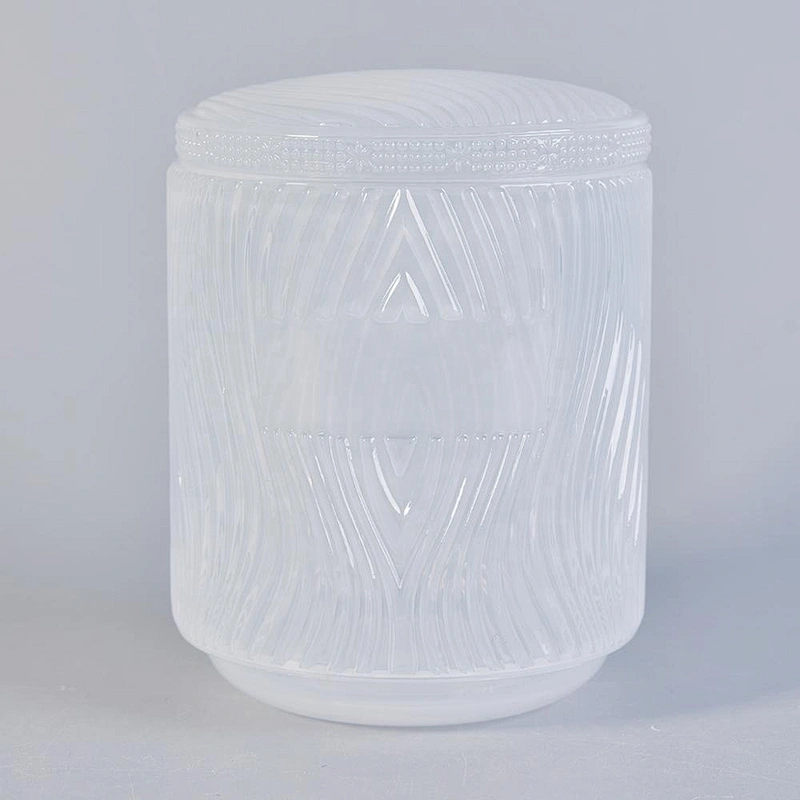 Clear blue embossed votive candle jar glass candle holder with lid home decoration