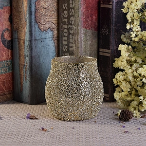 Luxurious glass candle holder with gold granular varnish home decoration wholesale