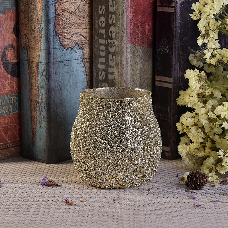 Luxurious glass candle holder with gold granular varnish home decoration wholesale