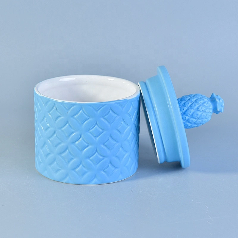 Customized machine press glaze ceramic tealight candle holder candle containers with lids party decorative use