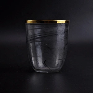 Thin smoke black  glass candle jars with gold rim home decoration wholesale
