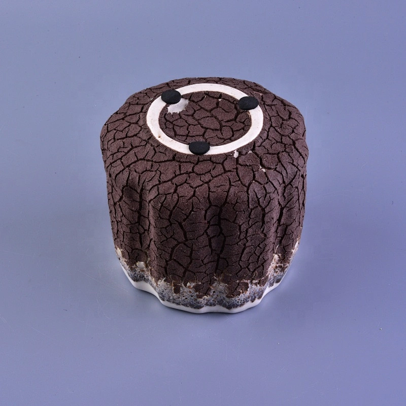 Flower shape amber geo cut brass tea light ceramic candle jar