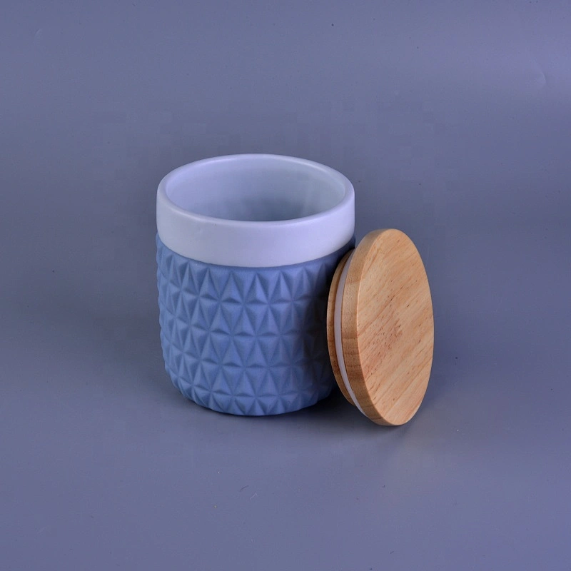 Wholesale geometric candle ceramic holders with wooden lids