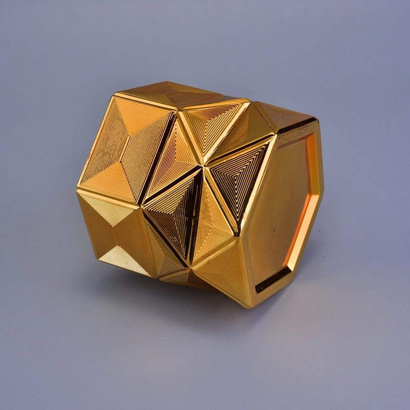 Sunny luxury decorative gold scented Hexagon glass candle jar holder