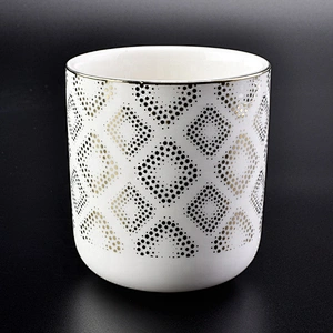 Wholesale Ceramic Candle Holder Dotted Diamonds Pattern Metallic Designs Home Decoration