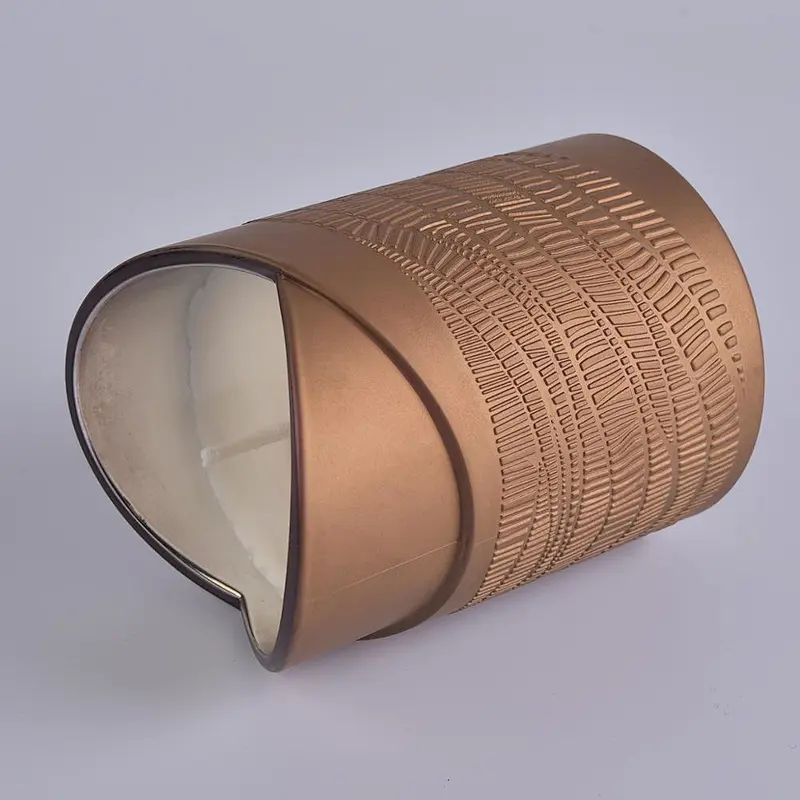 Brown glass candle holder,  luxury candle jar electroplated