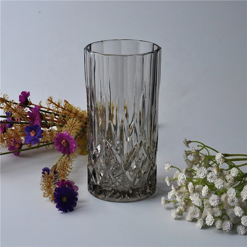 Tall glass candle holders engraved bottom wholesale home decoration