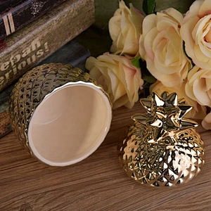 Pineapple luxury decorative ceramic candle jar with lid wholesale