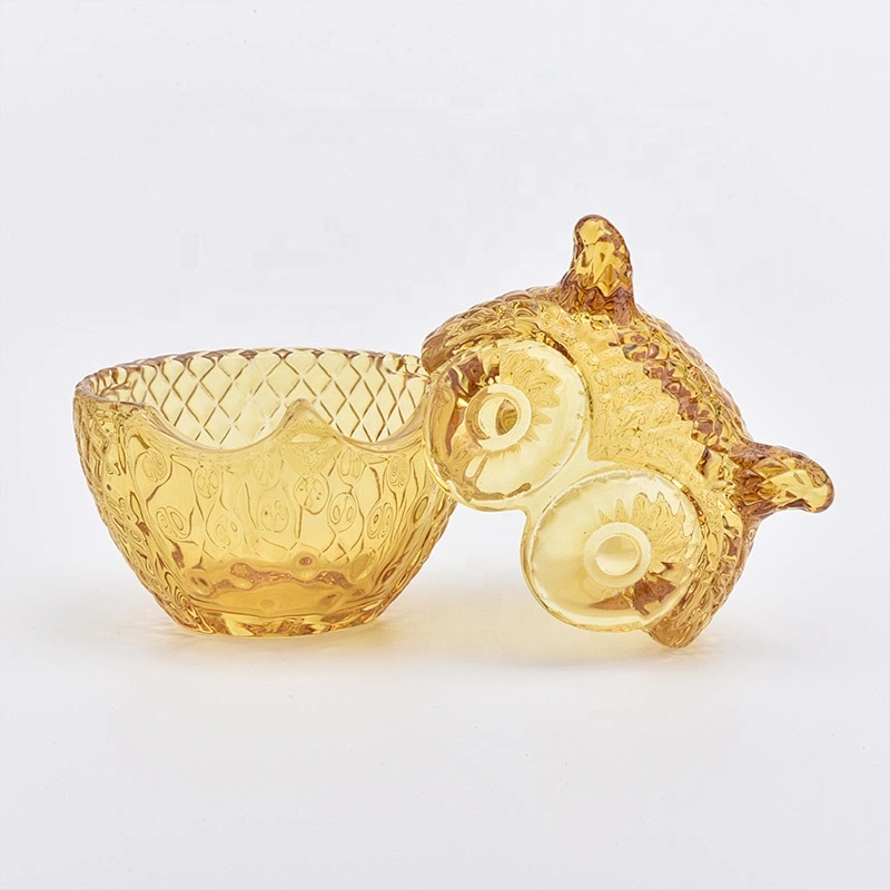 Antique customized oval owl-shape candle vessel glass candle holder with lid wedding centerpieces