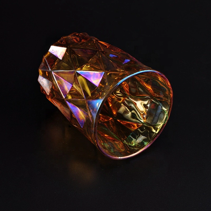 Diamond champagne iridescent glass candle jars home decoration wholesale