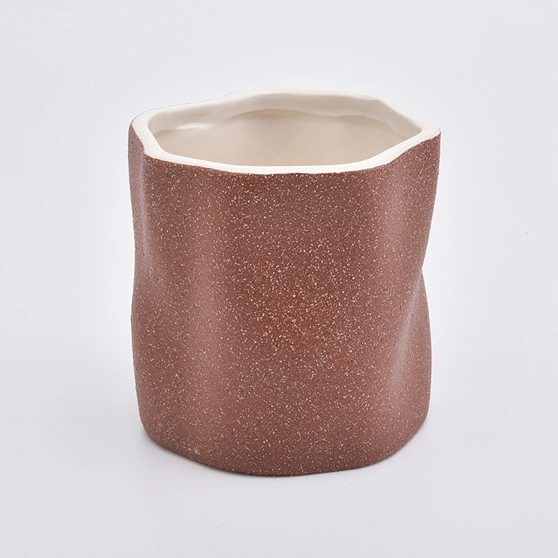 stump shaped brownish red ceramic container, 14 oz matte ceramic candle jar