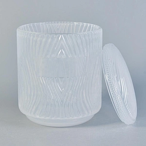 Clear blue embossed votive candle jar glass candle holder with lid home decoration
