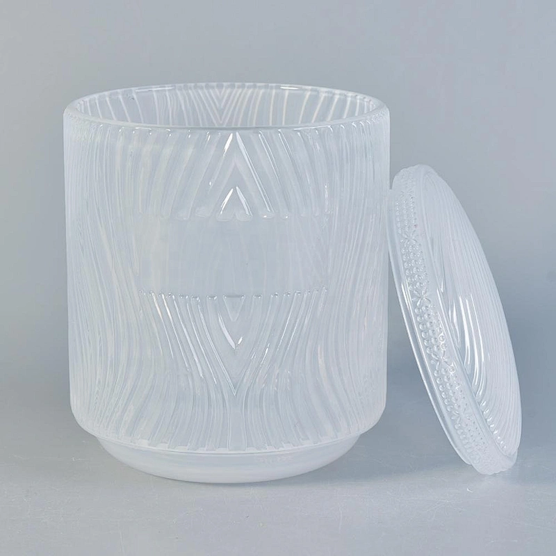 Clear blue embossed votive candle jar glass candle holder with lid home decoration