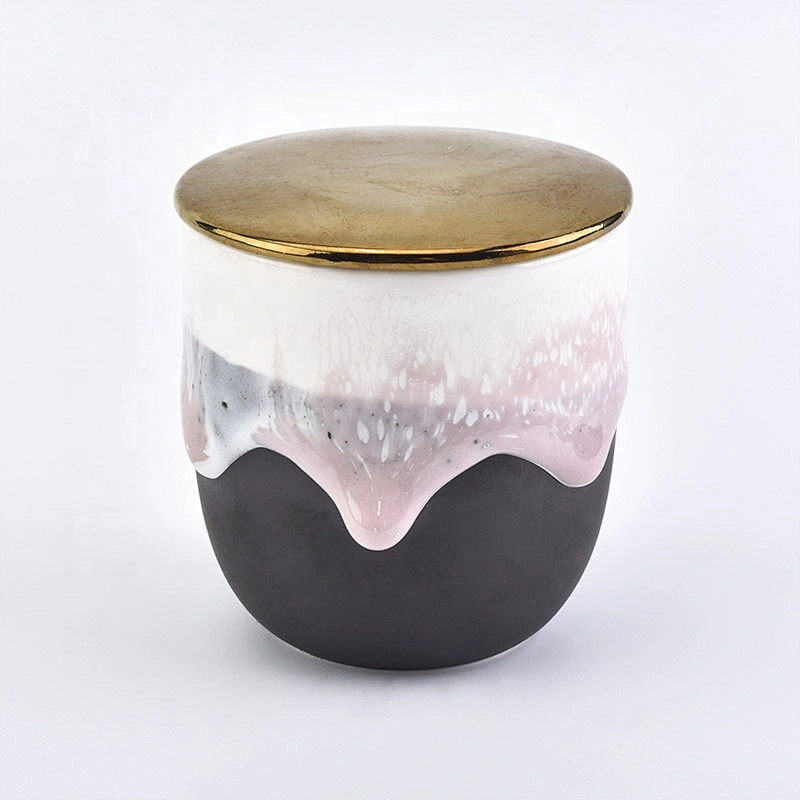 Custom handmade matte ceramic candle jars scented candle tin holder with metal lid home decor