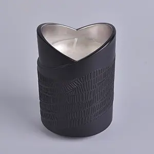 unique glass candle holder in heart shape black candle jar electroplated