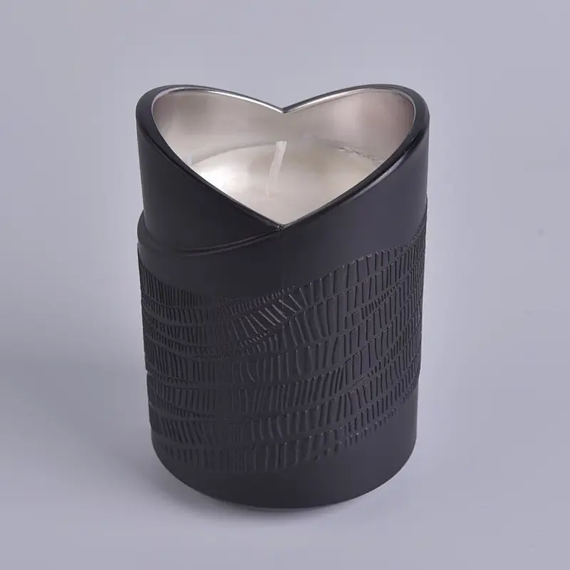unique glass candle holder in heart shape black candle jar electroplated
