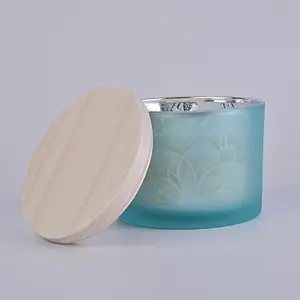 blue frosted glass vessel, glass candle container
