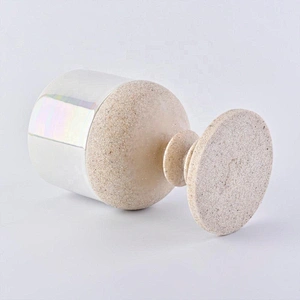 Iridescent Ceramic Candle Holder with Lid and Resin Base Home Decoration Pieces