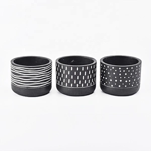 Wholesale black concrete candle containers stripe pattern home decoration