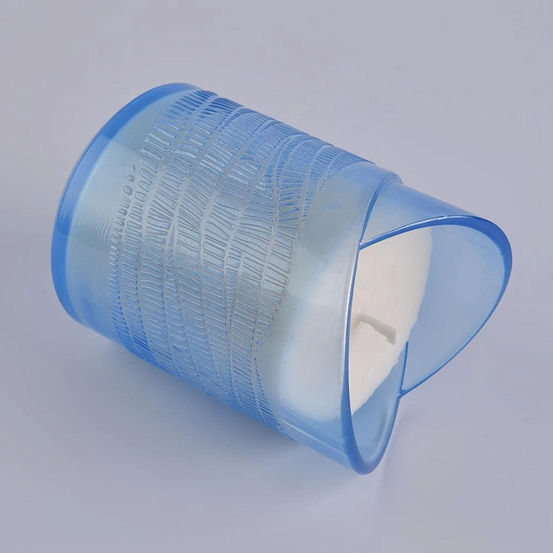 Wholesales heart shape matte blue glass candle jar