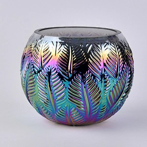 Iridescent pine glass candle jar embossement ball home decoration wholesale